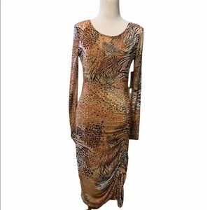 BOLD Elements stretchy fully lined cheetah mesh long sleeve dress, new, small